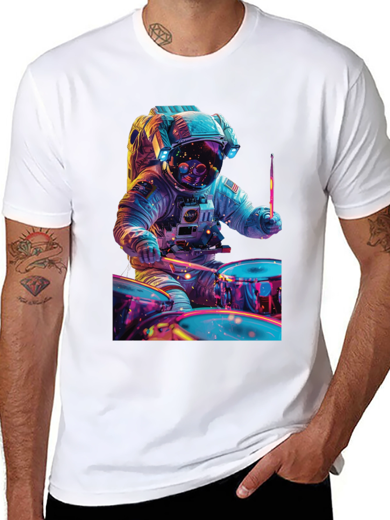 Astronaut Drummer T-Shirt - Space Beats Tee