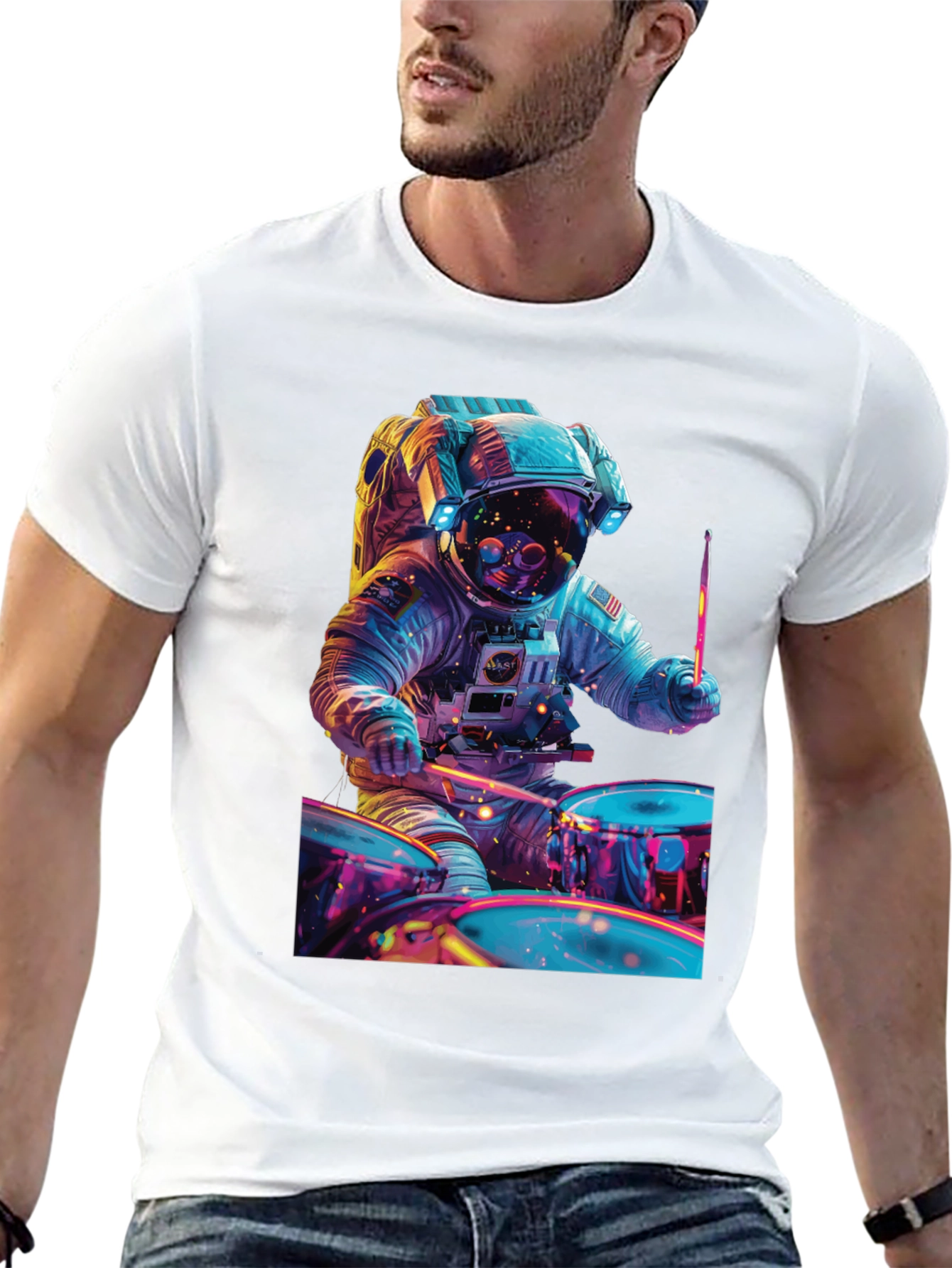 Astronaut Drummer T-Shirt - Space Beats Tee