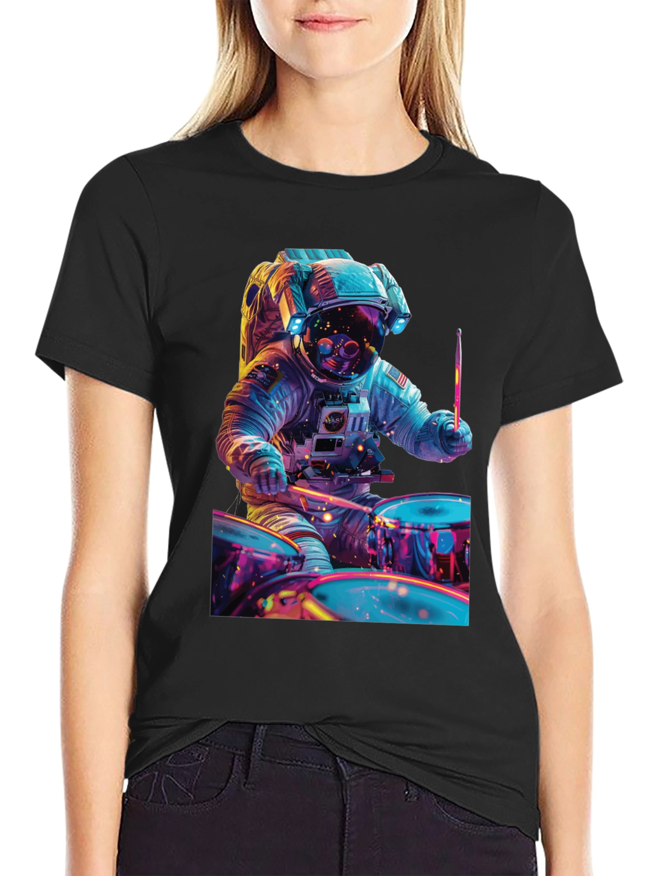 Astronaut Drummer T-Shirt - Space Beats Tee