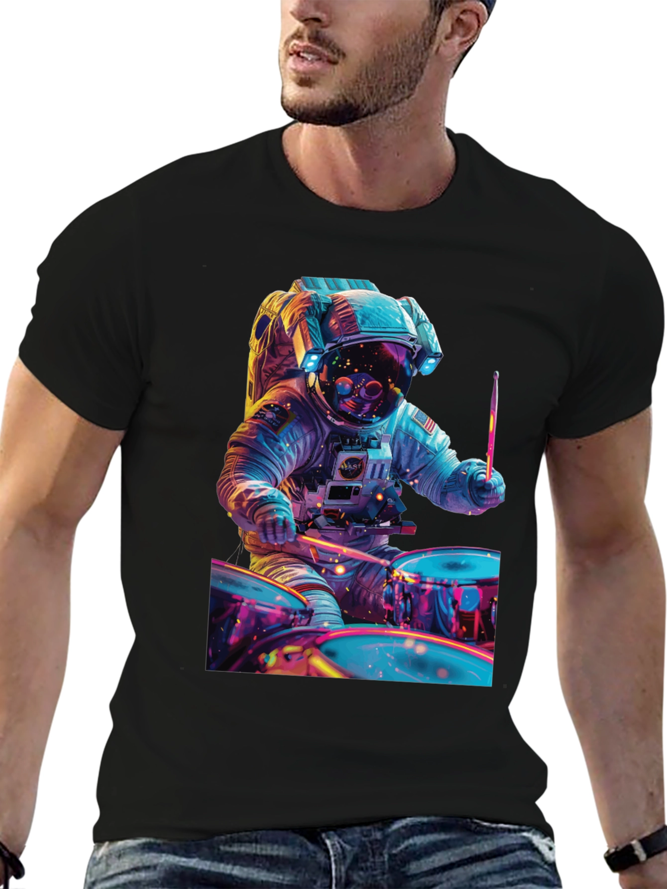 Astronaut Drummer T-Shirt - Space Beats Tee