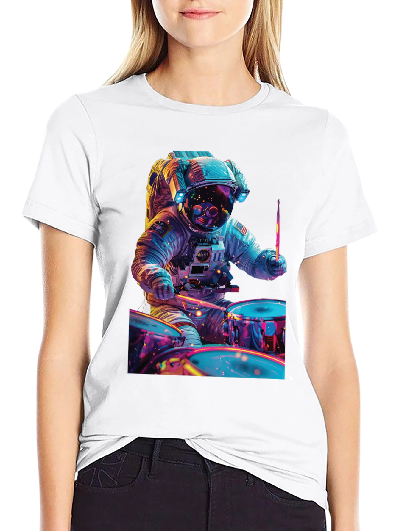 Astronaut Drummer T-Shirt - Space Beats Tee