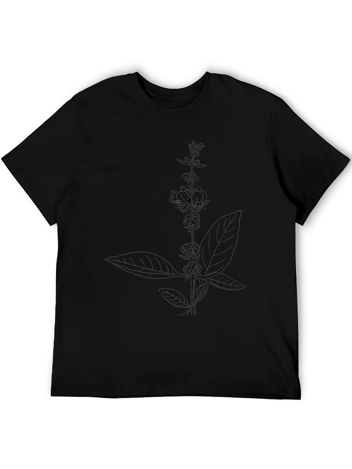 Botanical Line Art Black T-Shirt