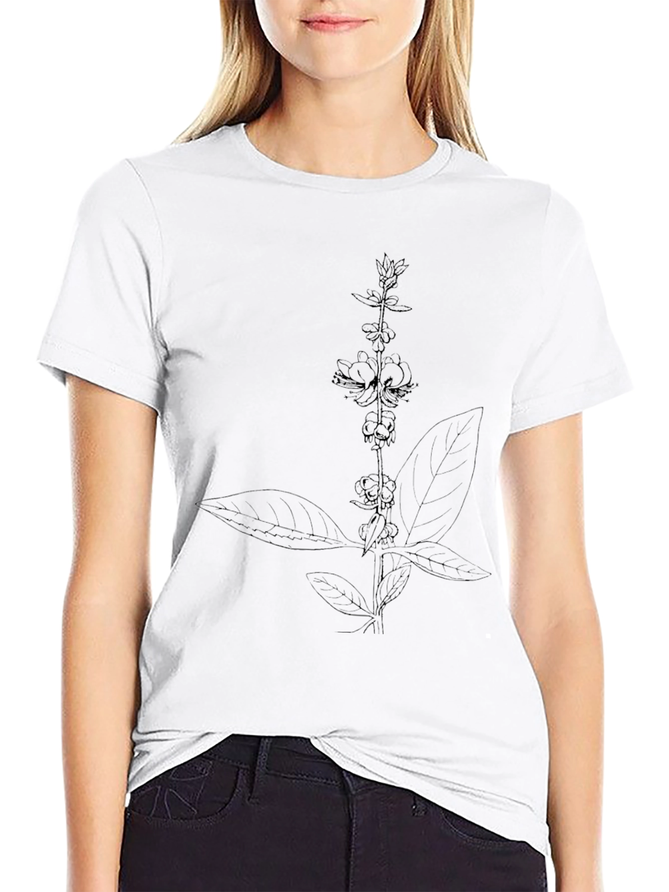 Botanical Line Art Black T-Shirt