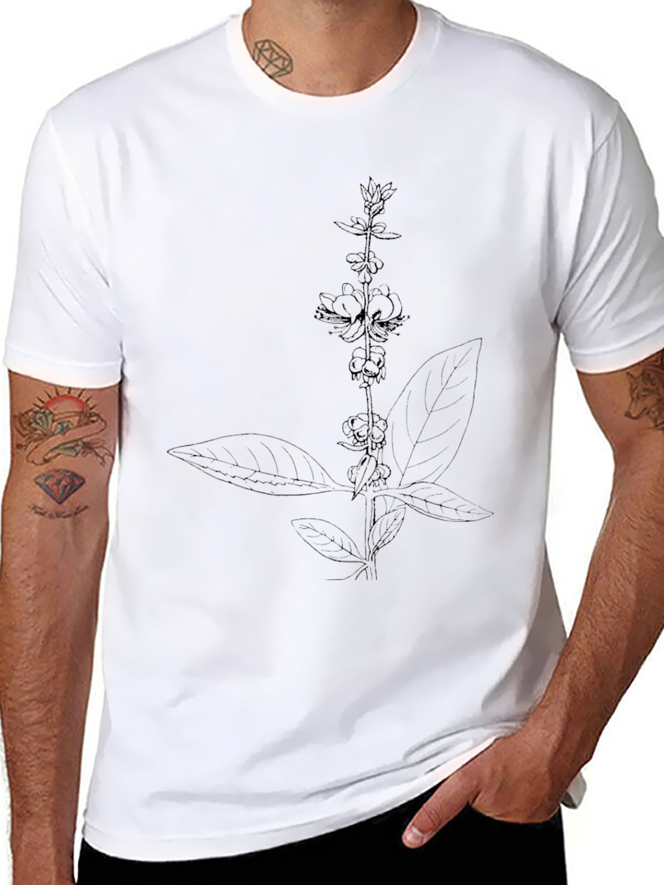 Botanical Line Art Black T-Shirt