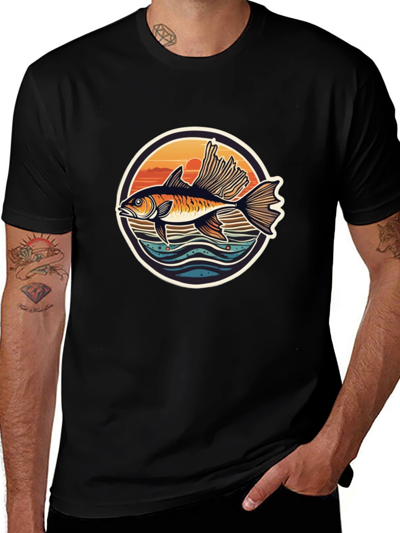 Fishing Sunset Graphic T-Shirt
