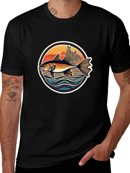 Fishing Sunset Graphic T-Shirt