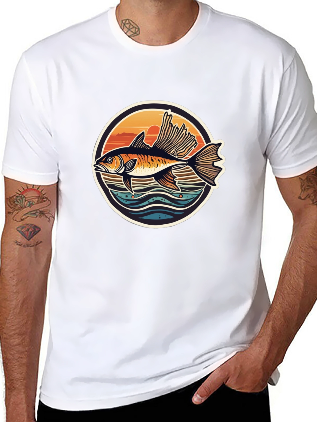 Fishing Sunset Graphic T-Shirt