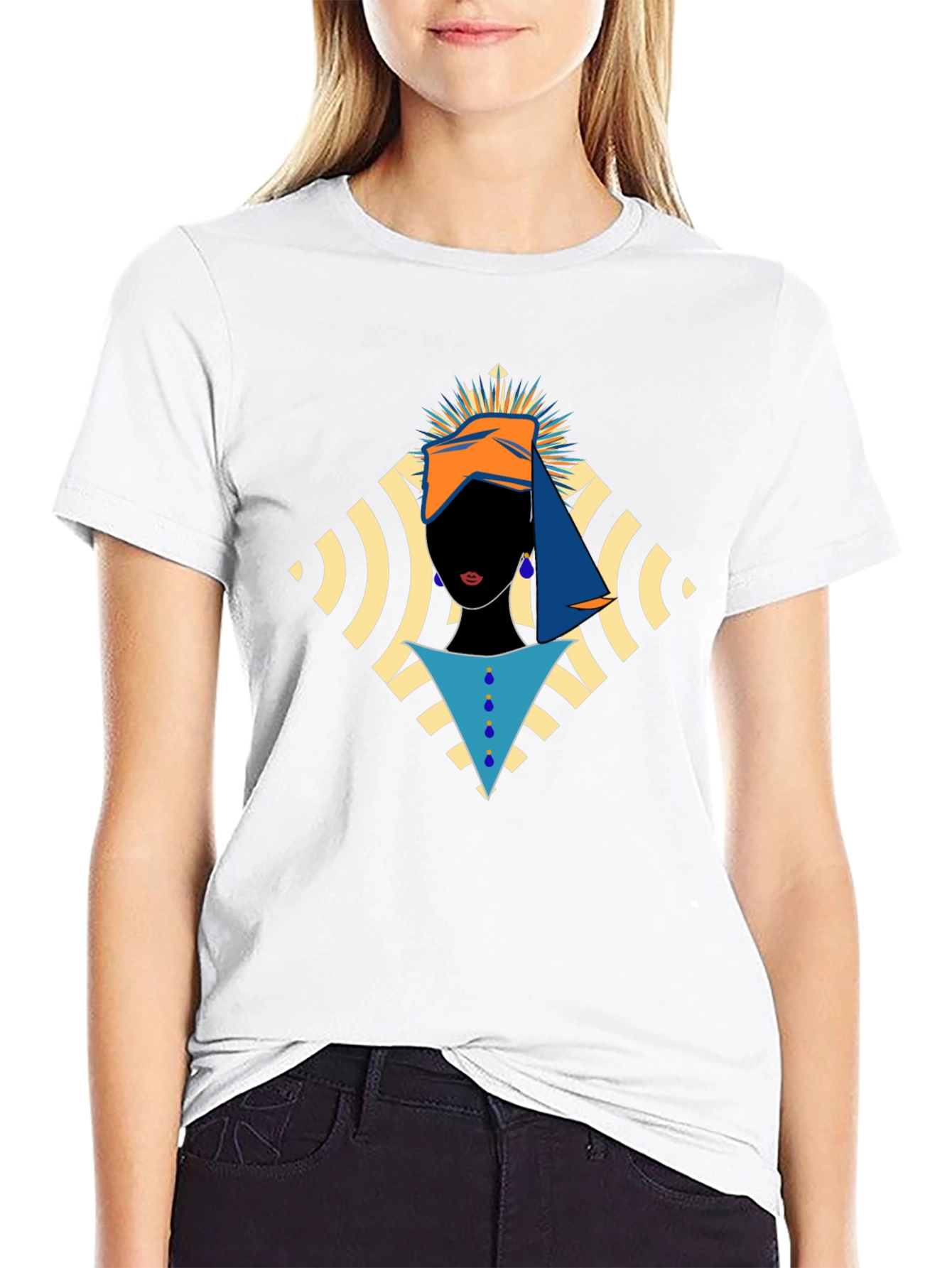 Abstract Woman Graphic Print Black T-Shirt