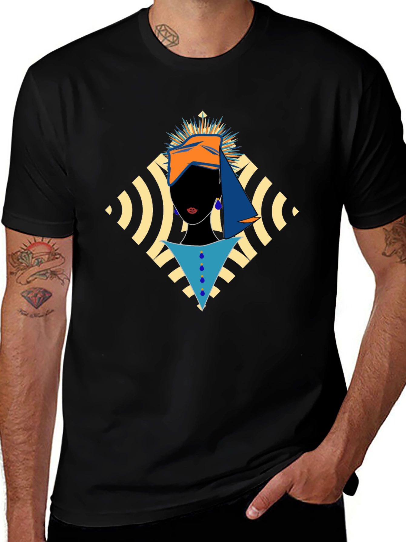 Abstract Woman Graphic Print Black T-Shirt