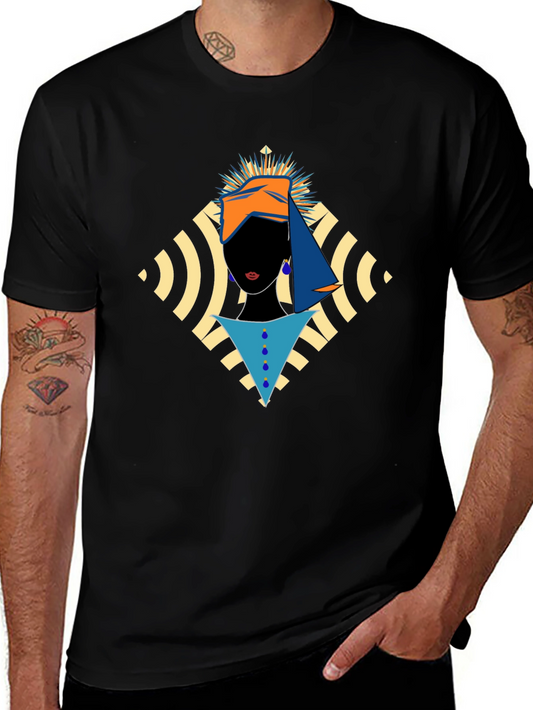 Abstract Woman Graphic Print Black T-Shirt