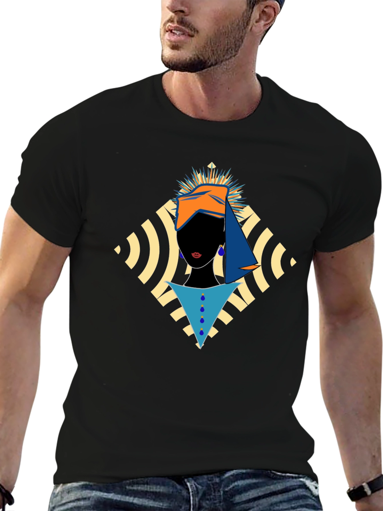 Abstract Woman Graphic Print Black T-Shirt