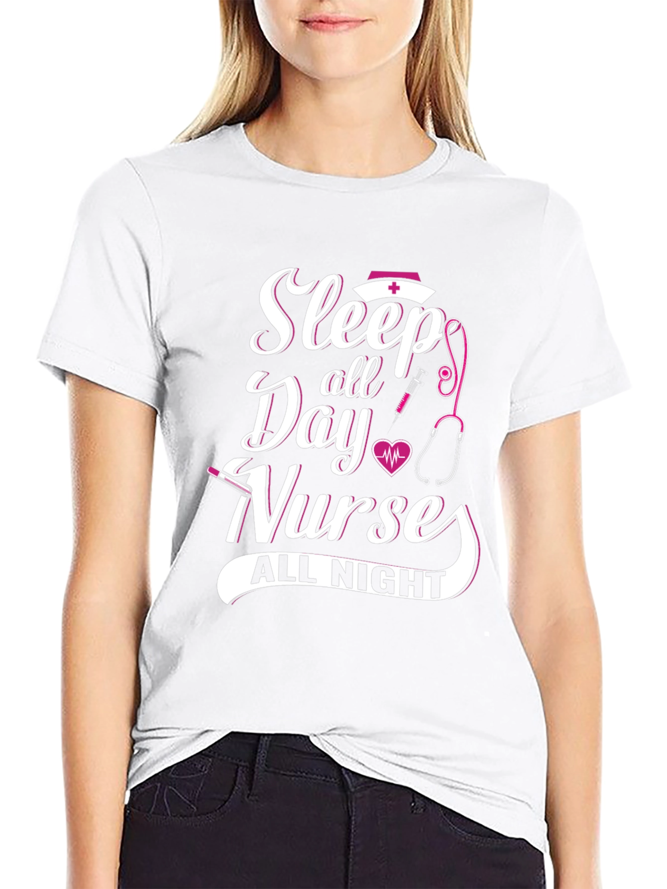 Sleep All Day Nurse All Night Black Graphic T-Shirt