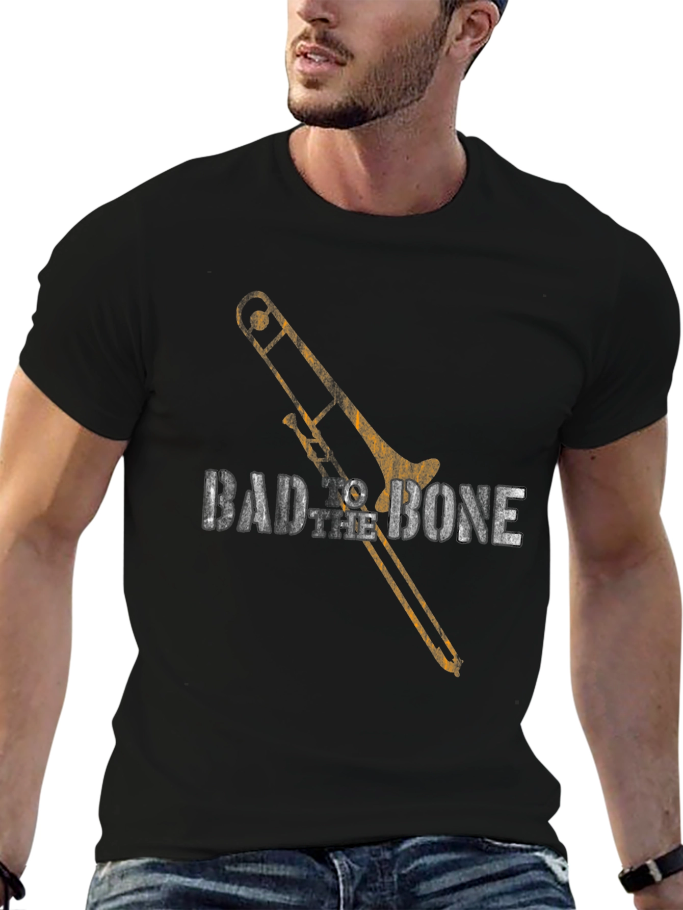 Bad to the Bone Trombone Graphic Tee - Black