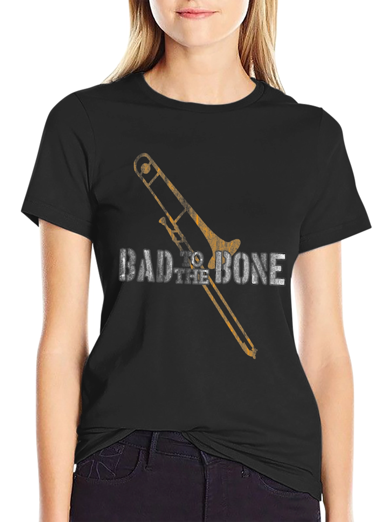 Bad to the Bone Trombone Graphic Tee - Black