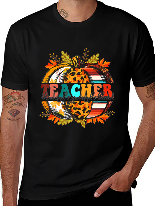 Fall Teacher Pumpkin Graphic Tee - Autumn Apparel