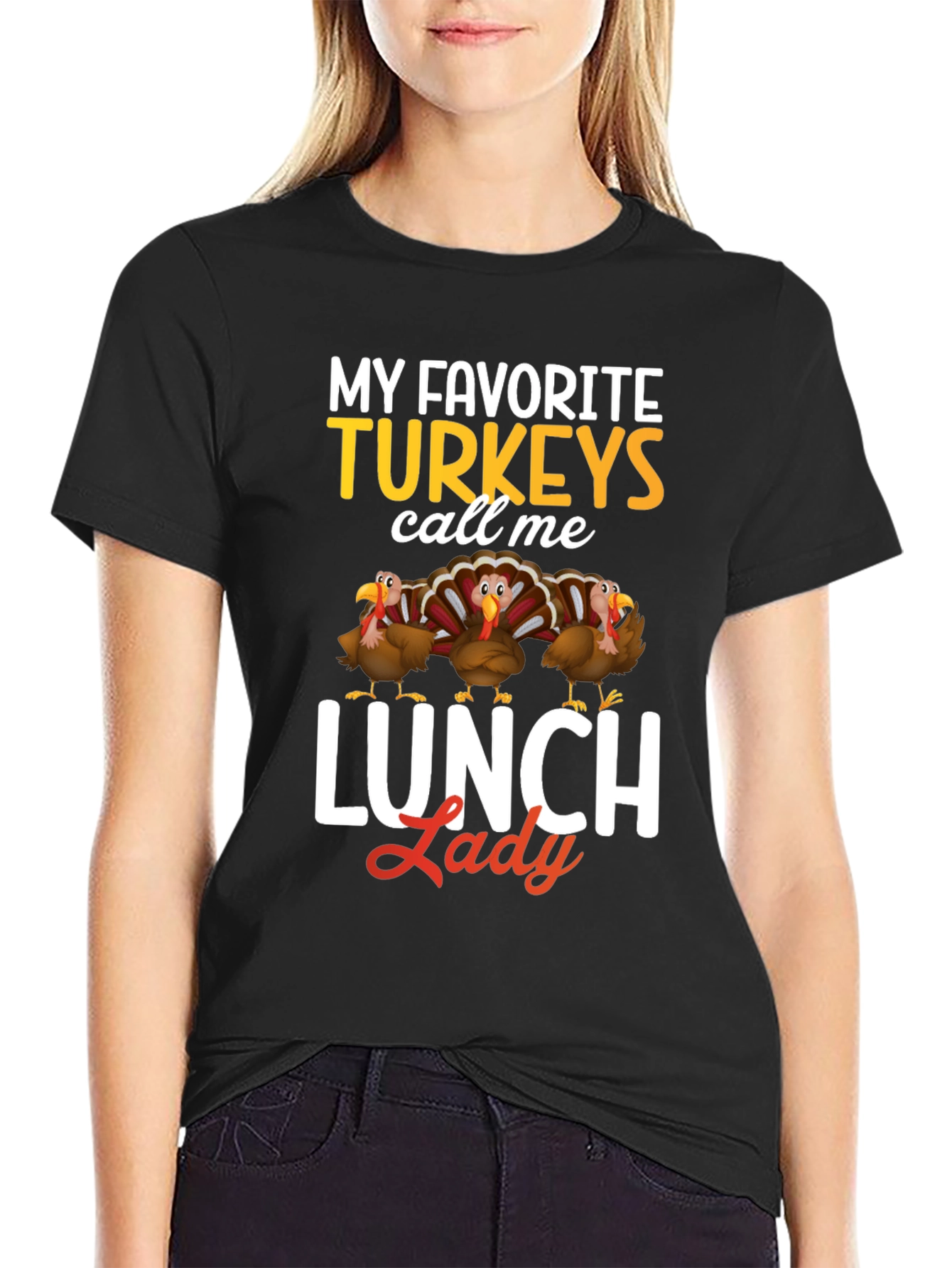 Funny Thanksgiving Lunch Lady Turkey T-Shirt