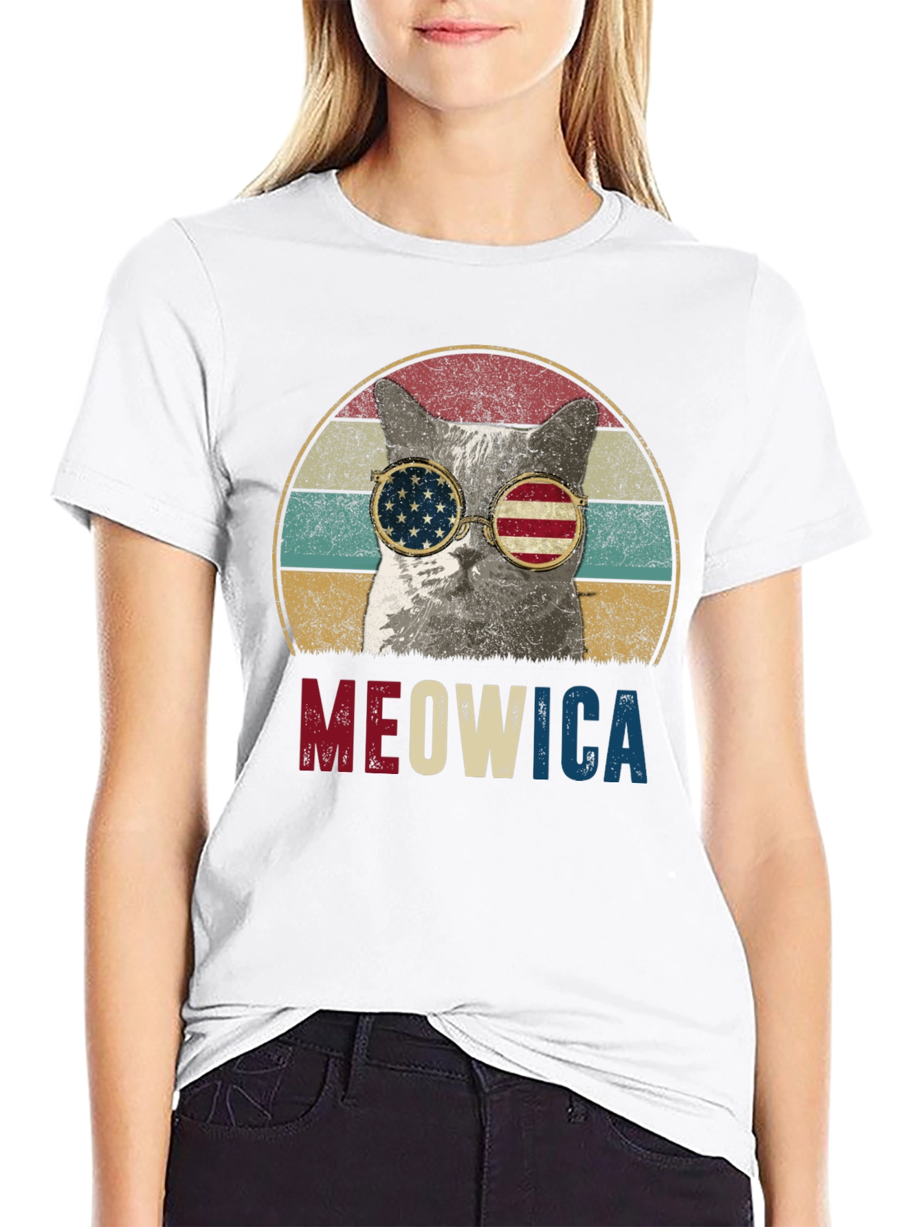Meowica Patriotic Cat Graphic T-Shirt