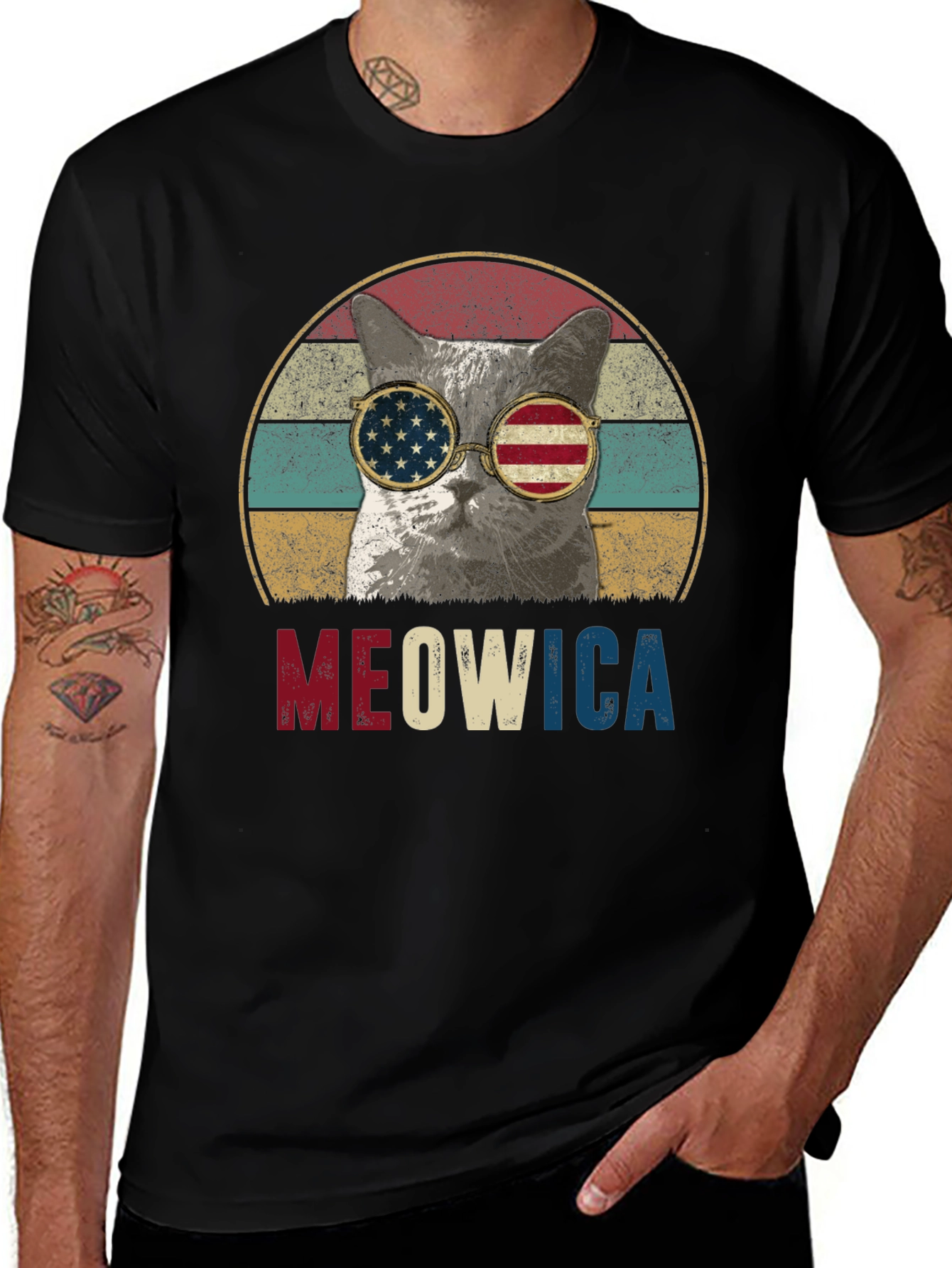 Meowica Patriotic Cat Graphic T-Shirt