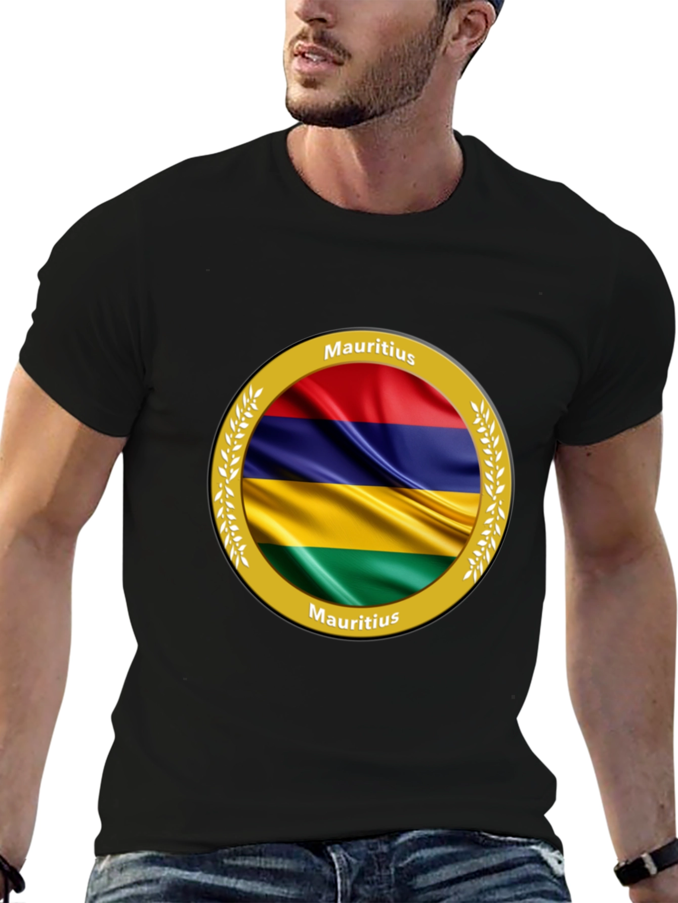 Mauritius Flag T-Shirt - Round Emblem Design