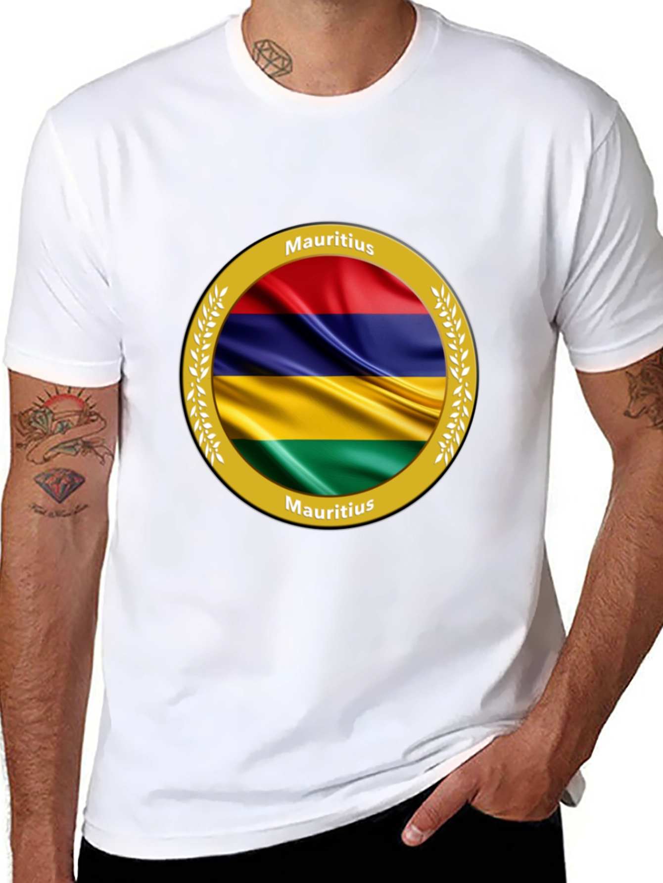 Mauritius Flag T-Shirt - Round Emblem Design