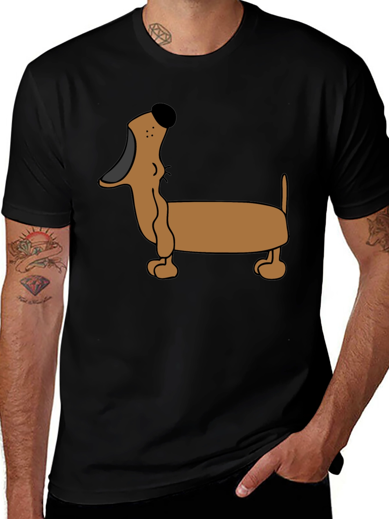 Cartoon Dachshund T-Shirt - Black