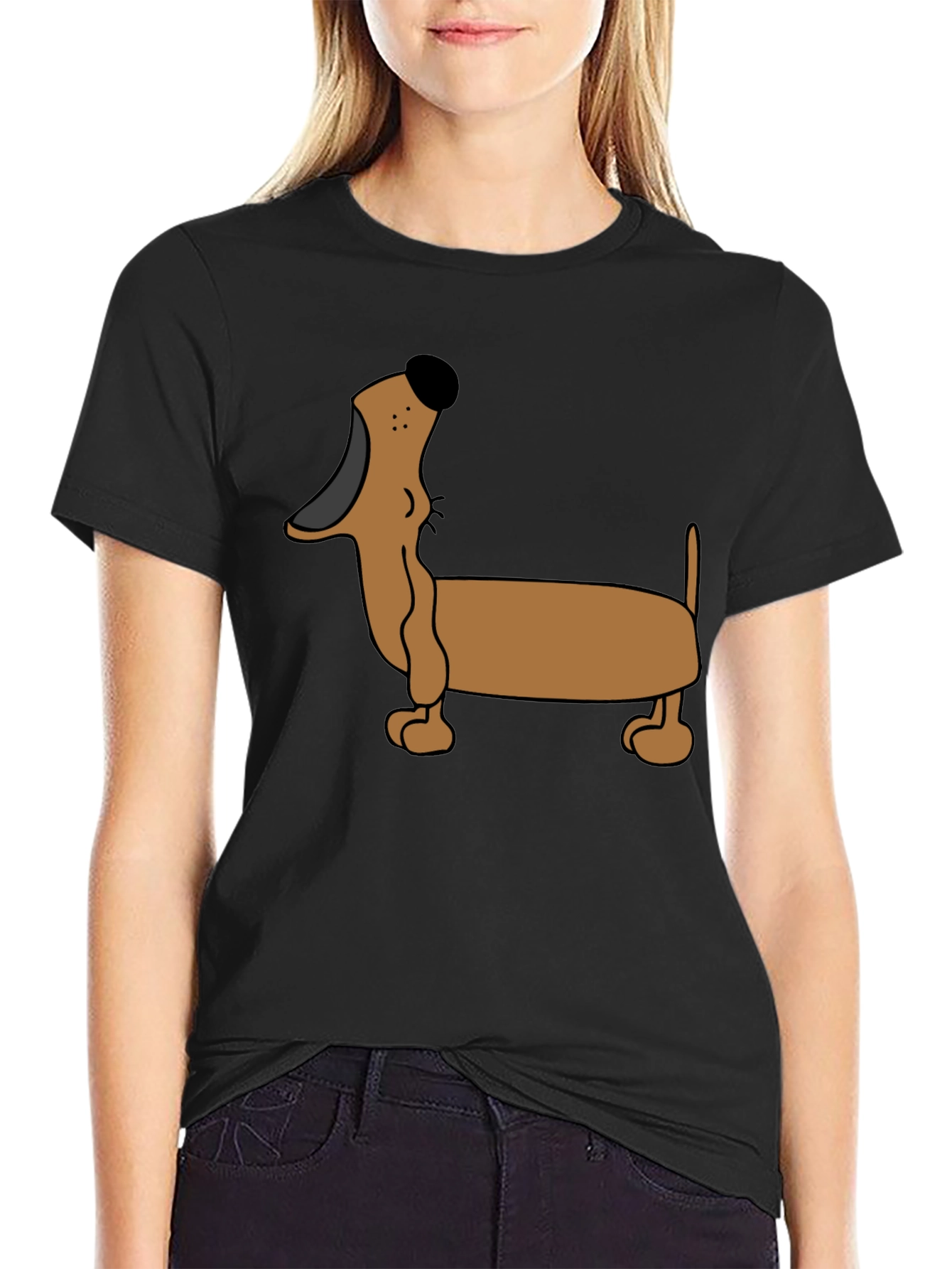 Cartoon Dachshund T-Shirt - Black