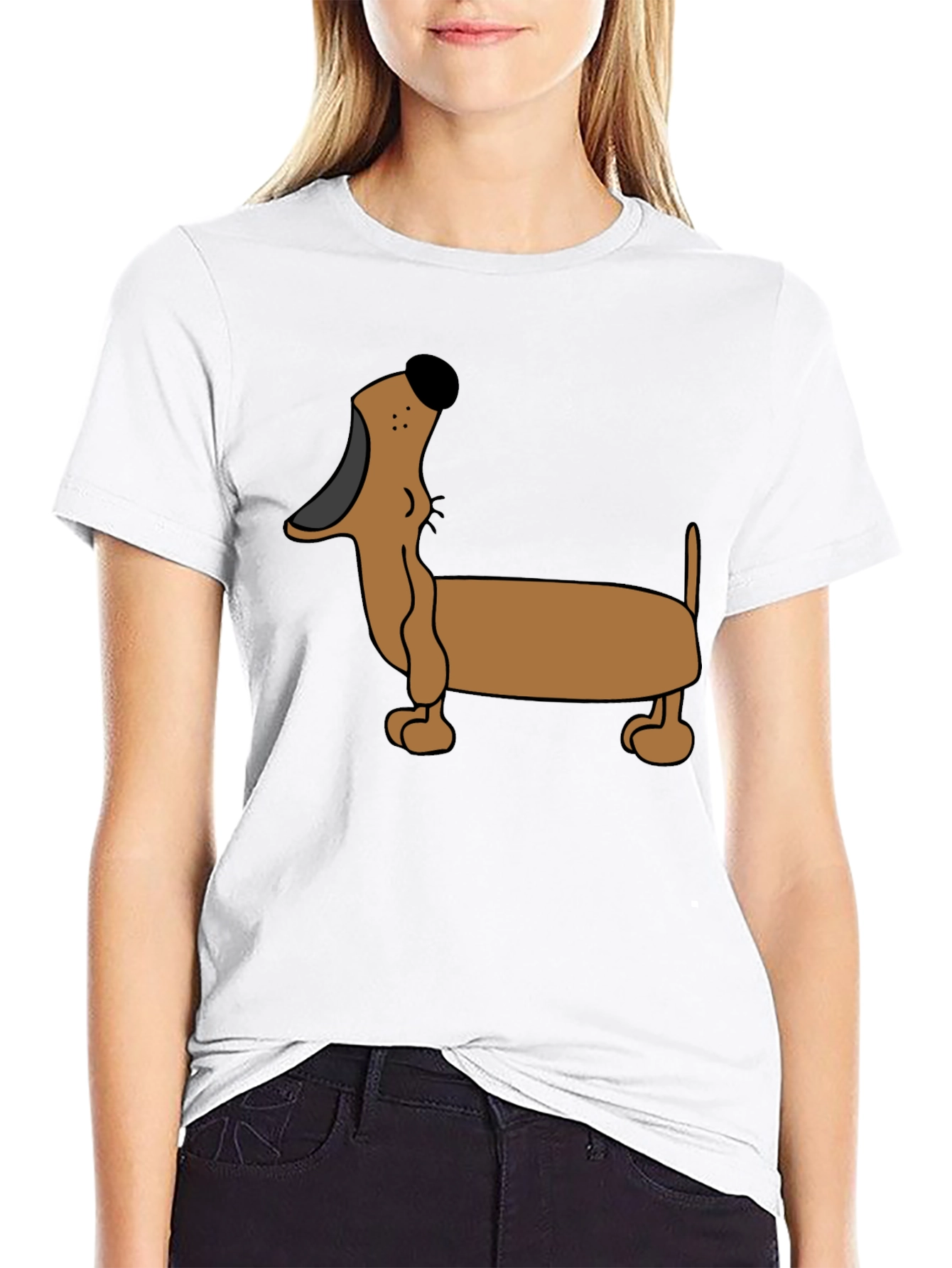 Cartoon Dachshund T-Shirt - Black