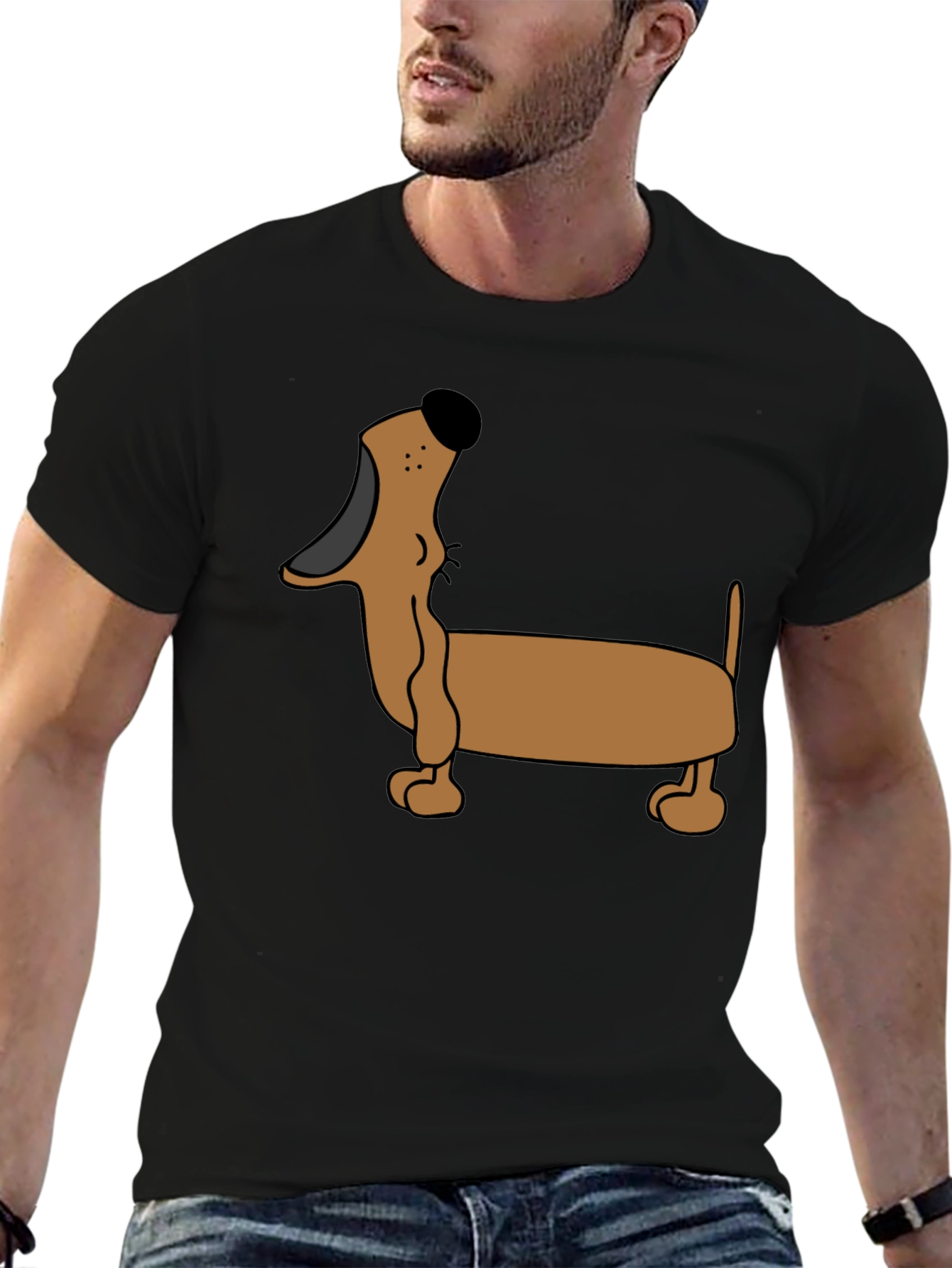 Cartoon Dachshund T-Shirt - Black