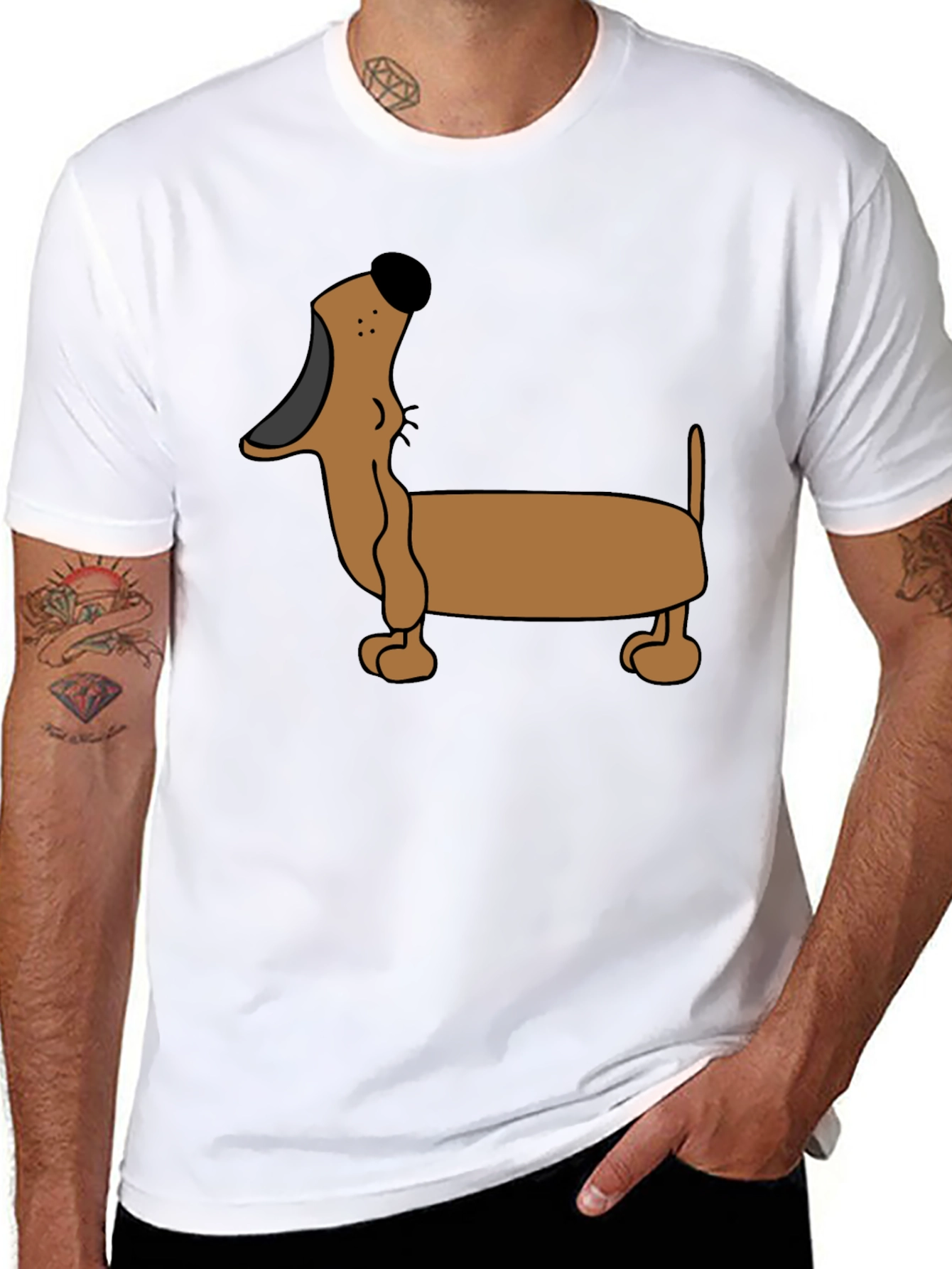 Cartoon Dachshund T-Shirt - Black