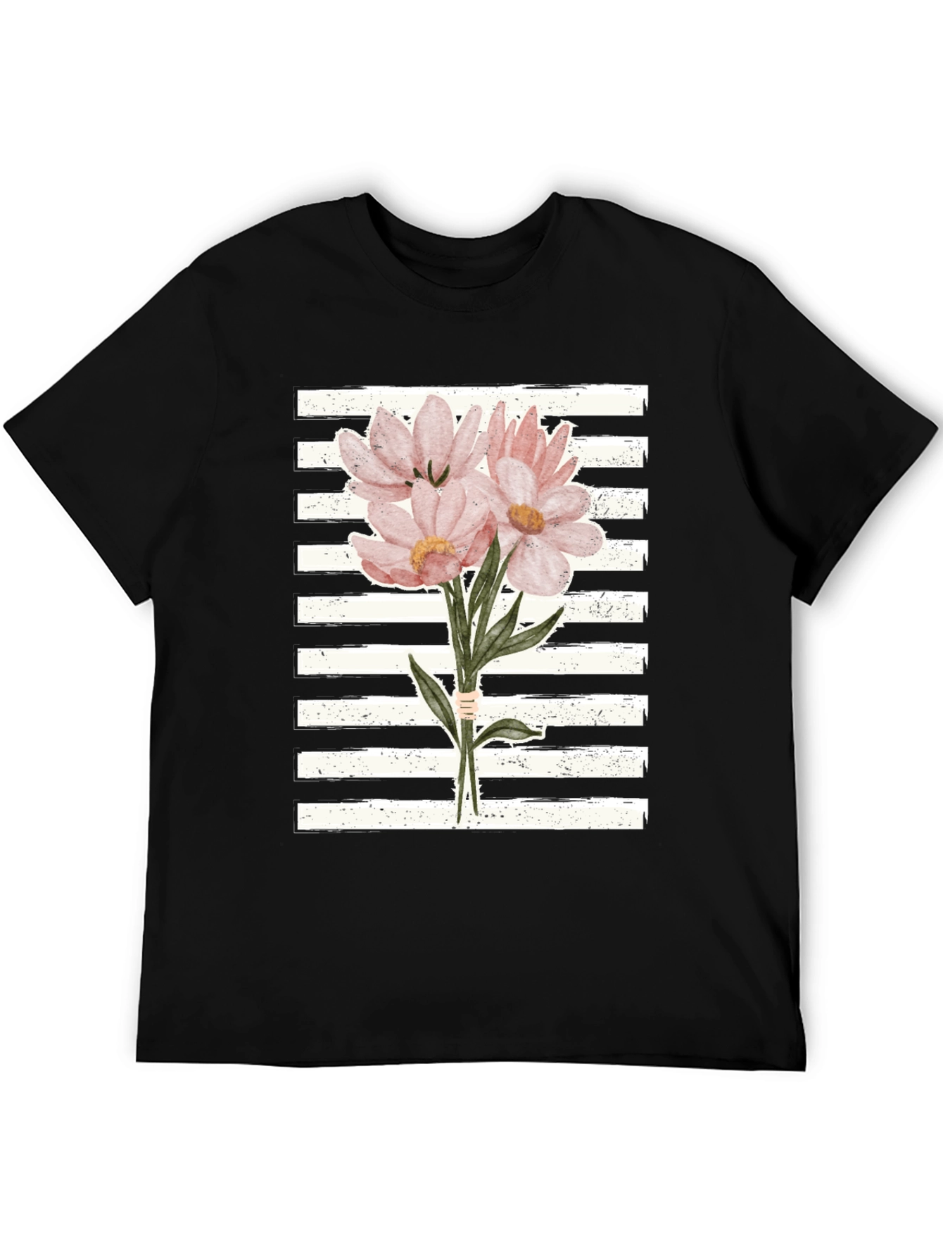 Floral Bouquet Graphic Tee - Striped Background