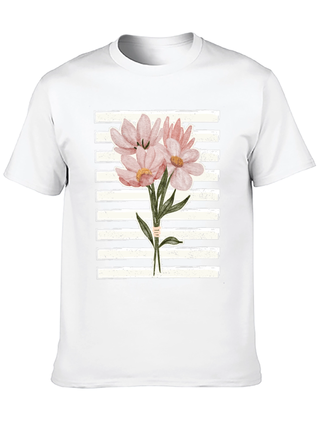 Floral Bouquet Graphic Tee - Striped Background