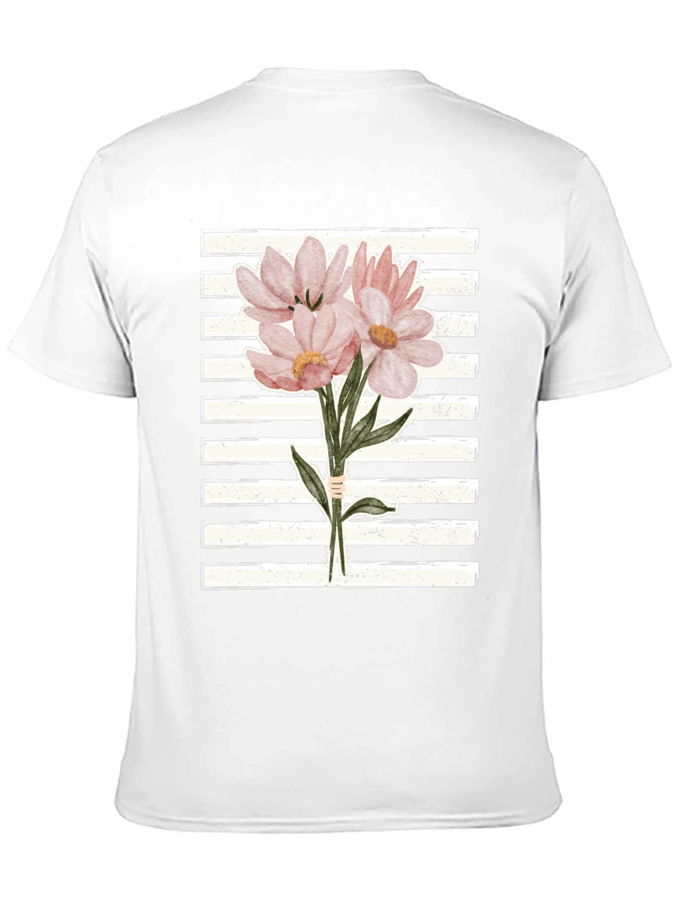 Floral Bouquet Graphic Tee - Striped Background