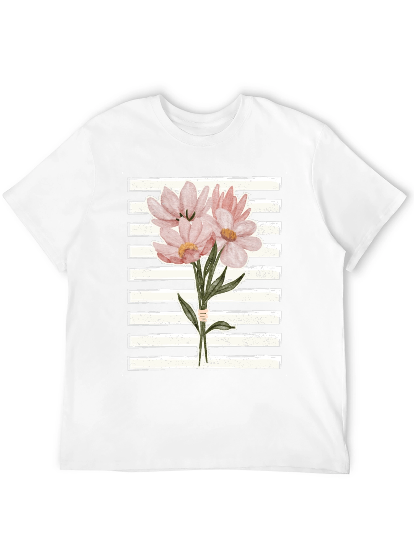 Floral Bouquet Graphic Tee - Striped Background