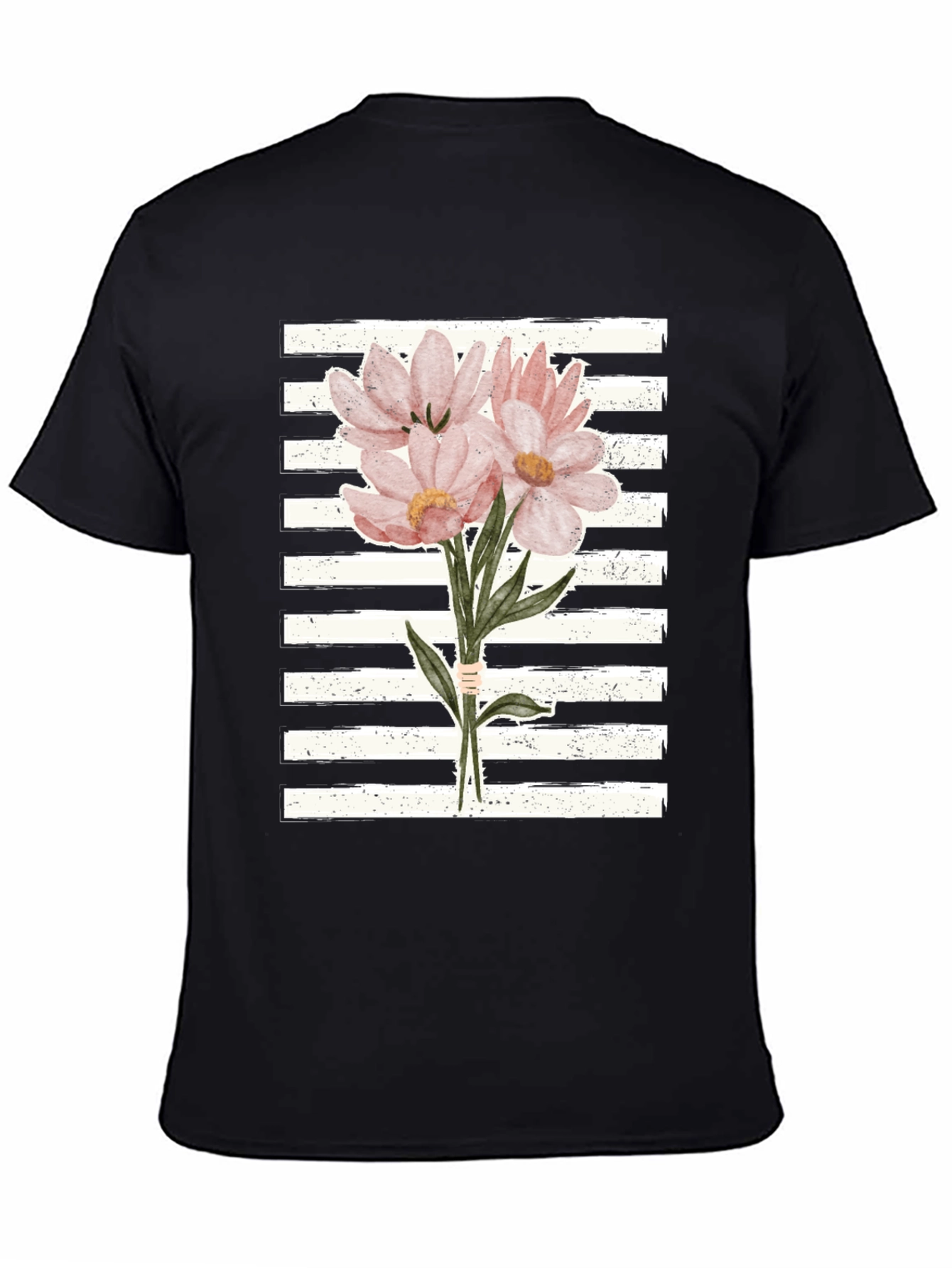 Floral Bouquet Graphic Tee - Striped Background