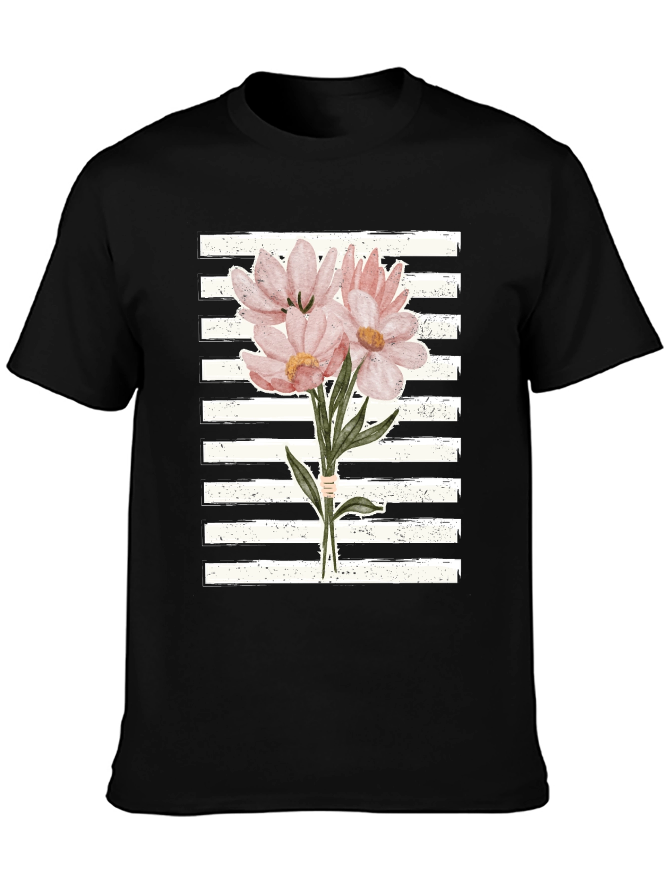 Floral Bouquet Graphic Tee - Striped Background
