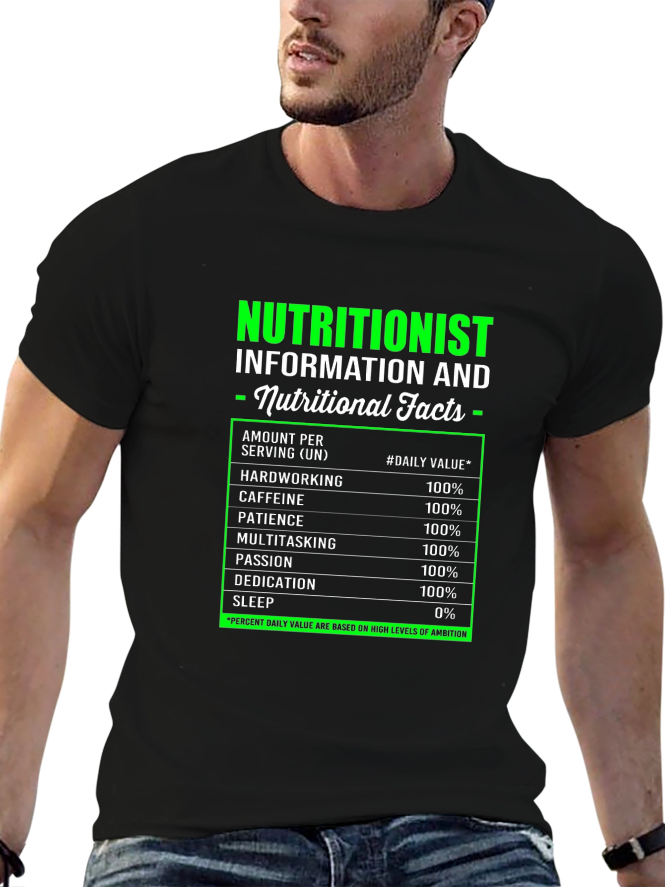 Nutritionist Nutritional Facts Black T-Shirt