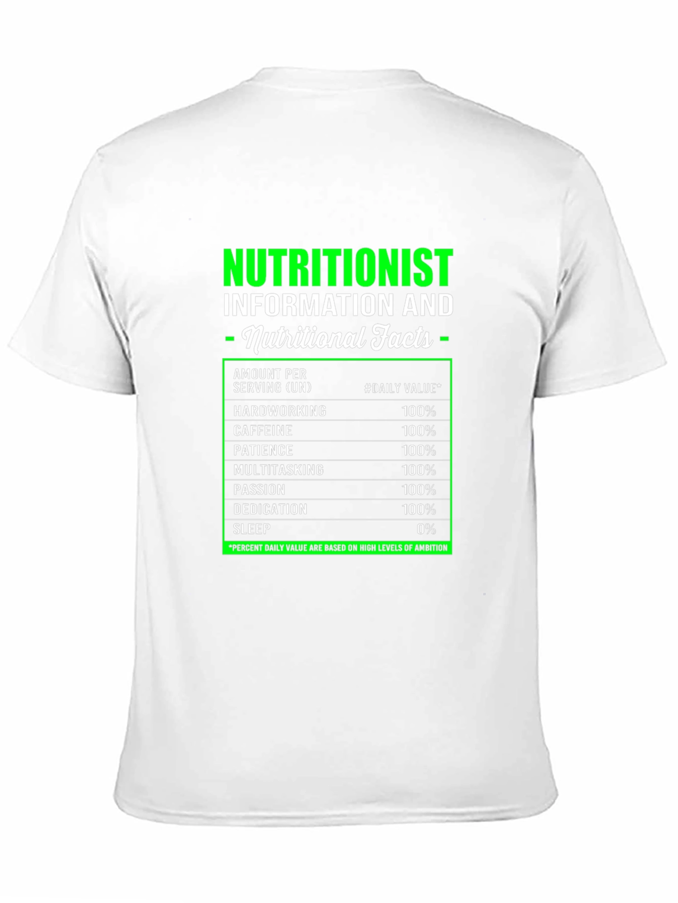 Nutritionist Nutritional Facts Black T-Shirt
