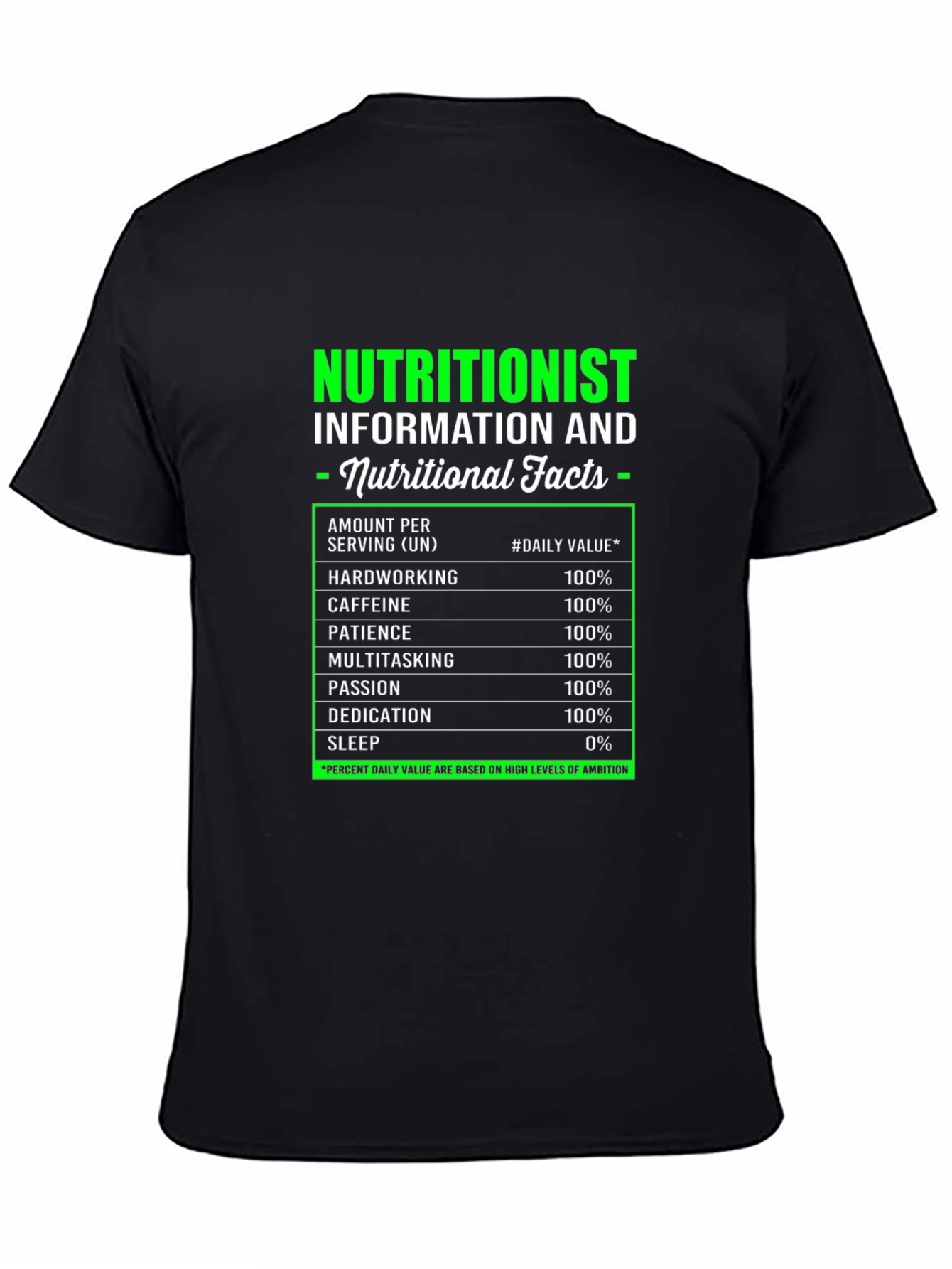 Nutritionist Nutritional Facts Black T-Shirt