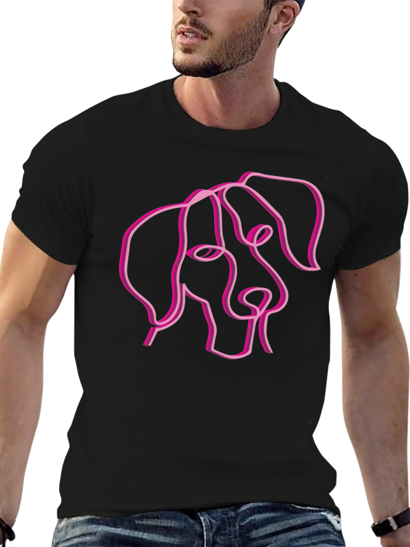 Abstract Dog Line Art Black T-Shirt