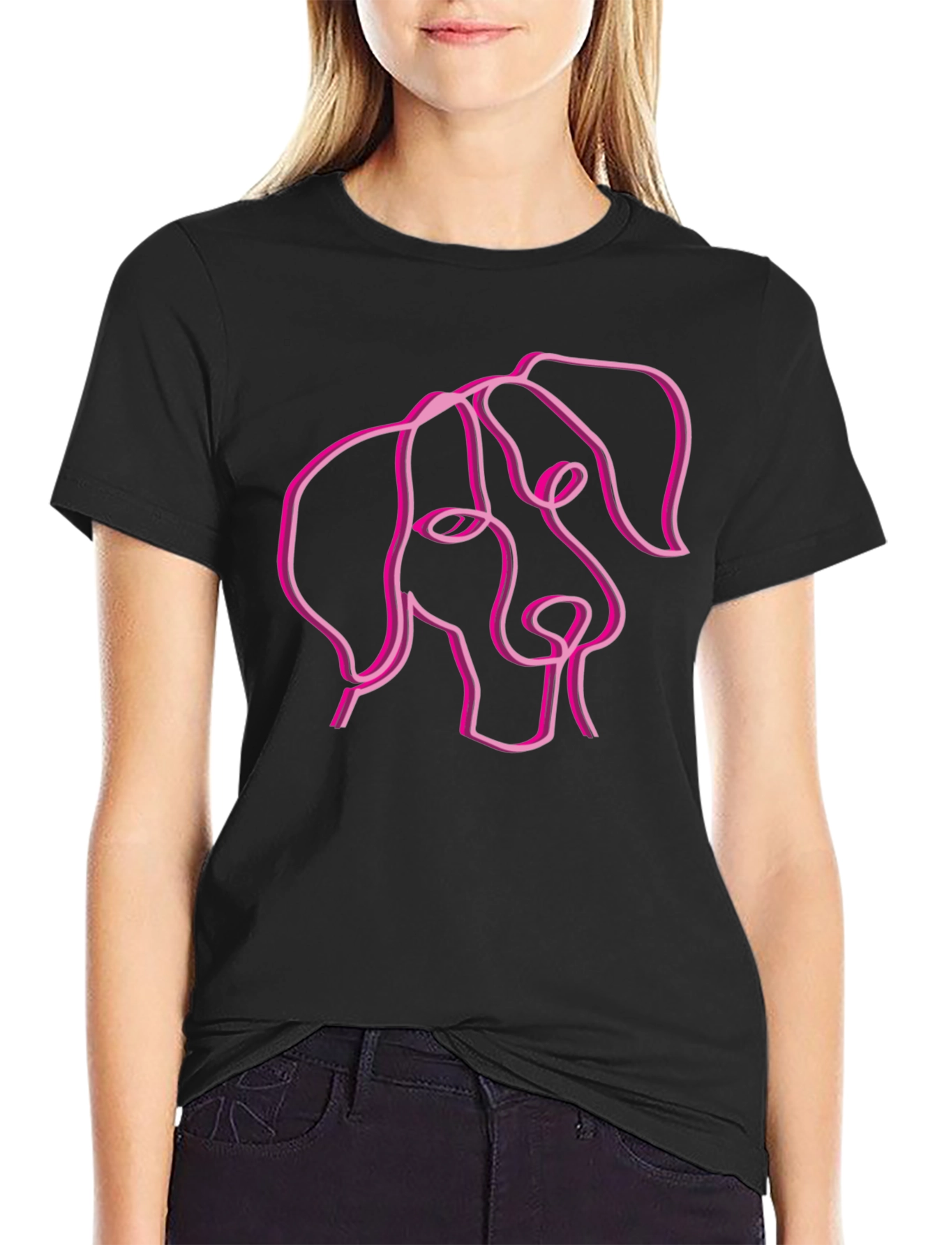 Abstract Dog Line Art Black T-Shirt