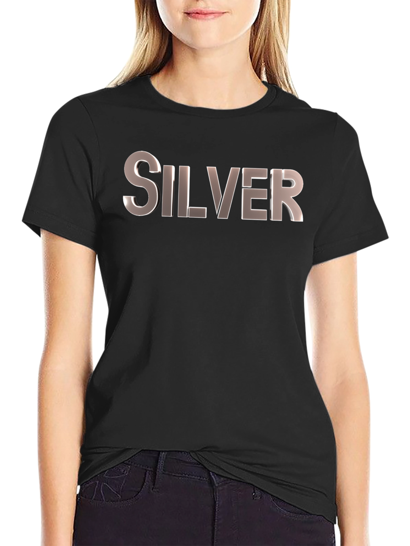 Silver Text Graphic Black T-Shirt