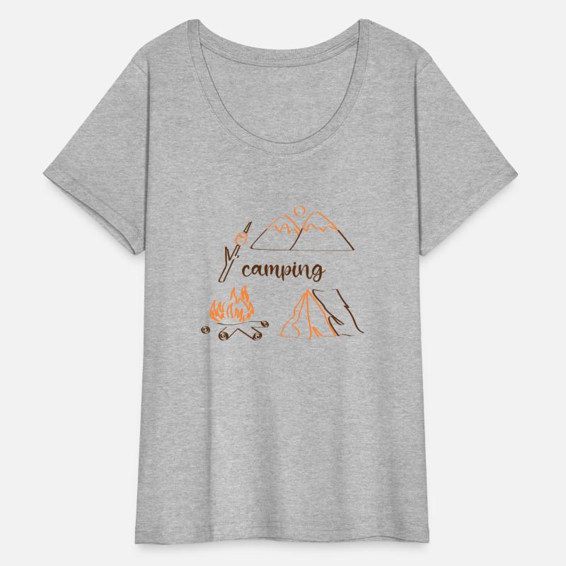 Camping vibes outline drawing with tent & campfire