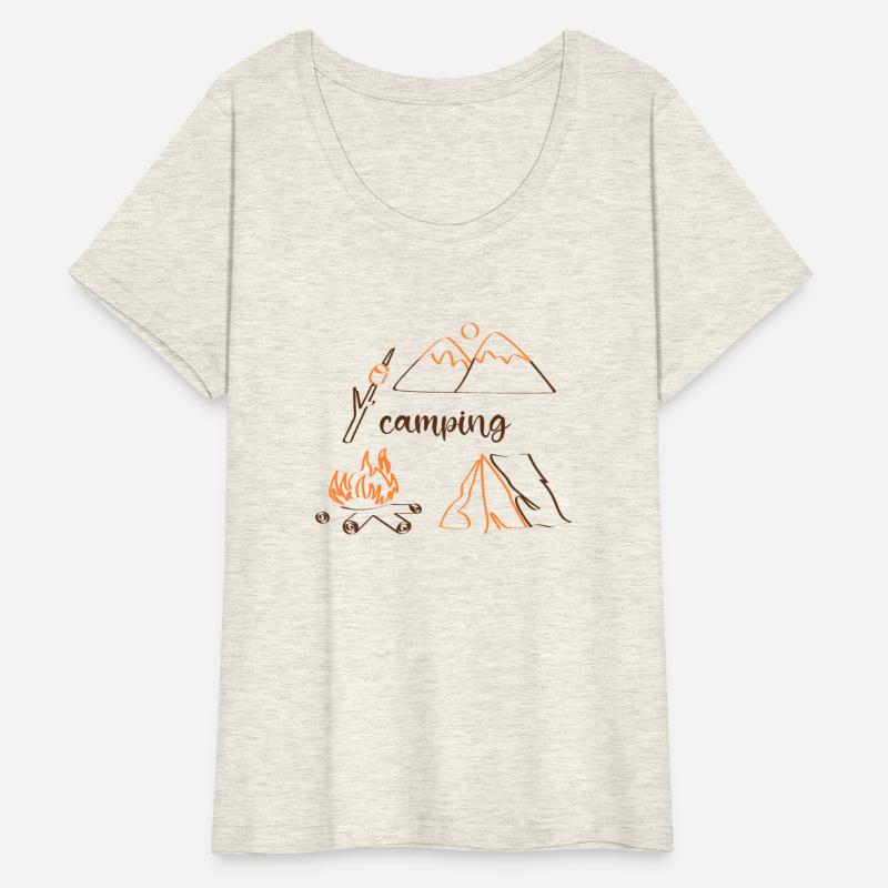 Camping vibes outline drawing with tent & campfire
