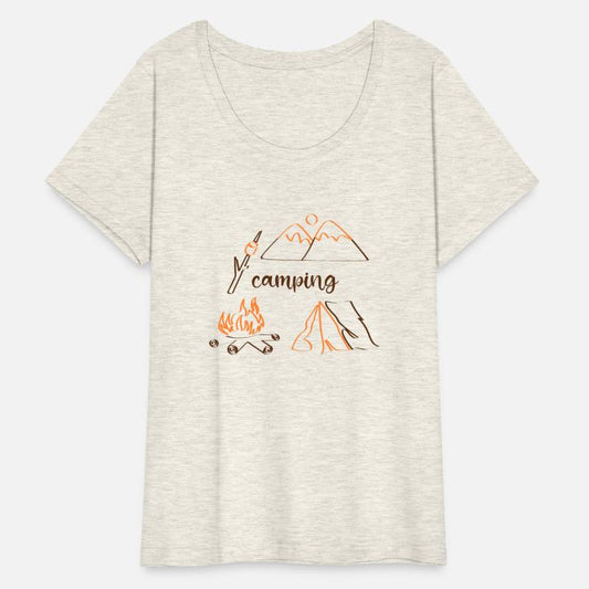 Camping vibes outline drawing with tent & campfire