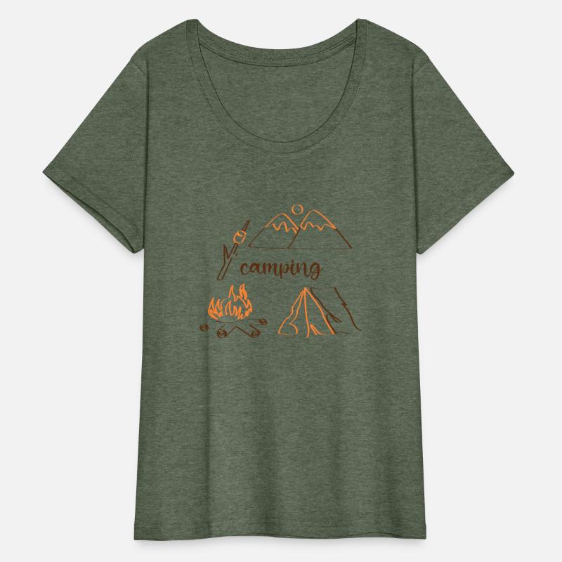 Camping vibes outline drawing with tent & campfire