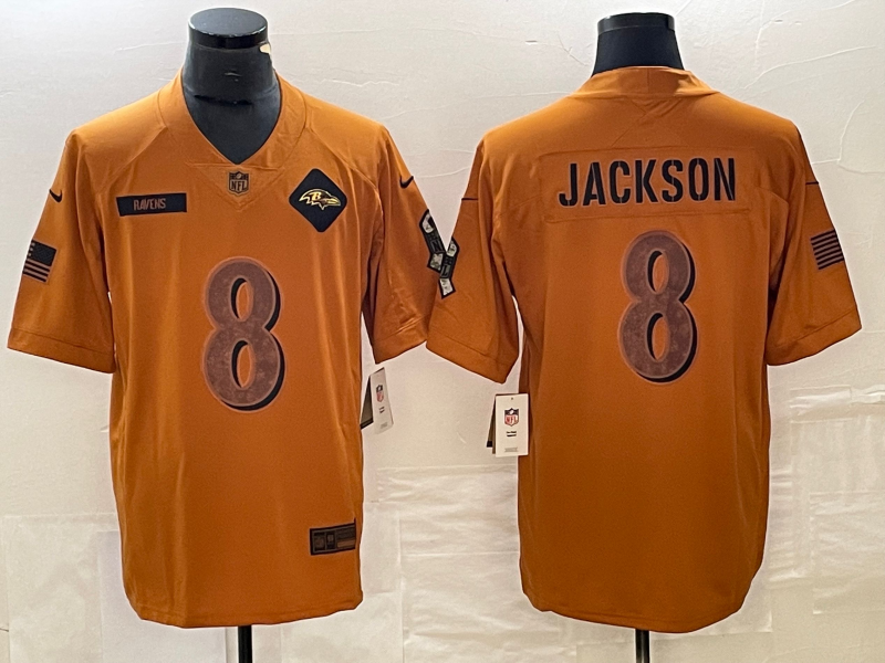 Men's Baltimore Ravens Lamar Jackson #8 Brown 2023 Salute To Service Retired Player Limited Jerseys
