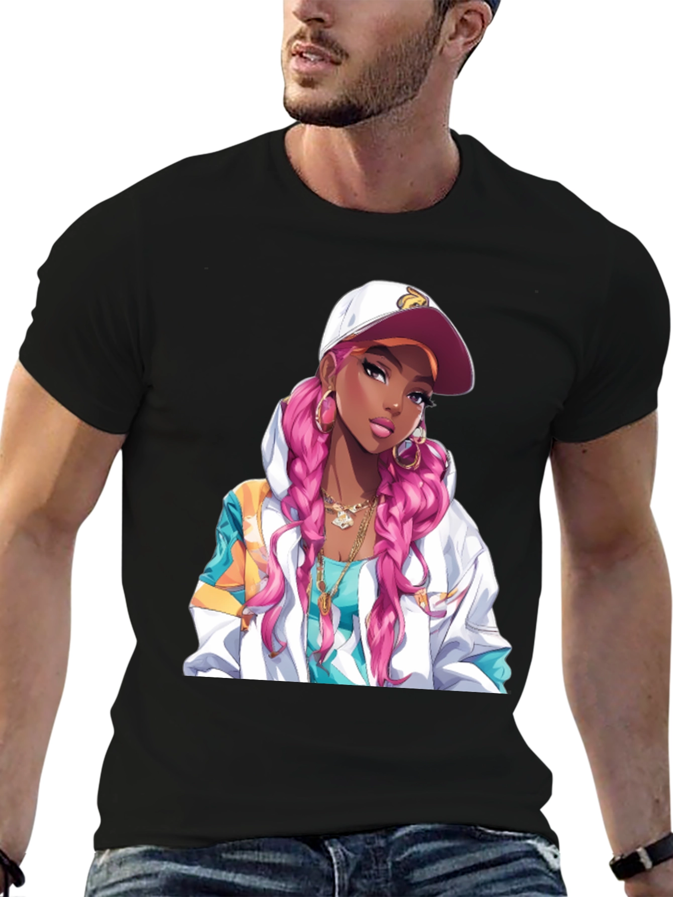 Anime Girl Graphic Tee - Black T-Shirt