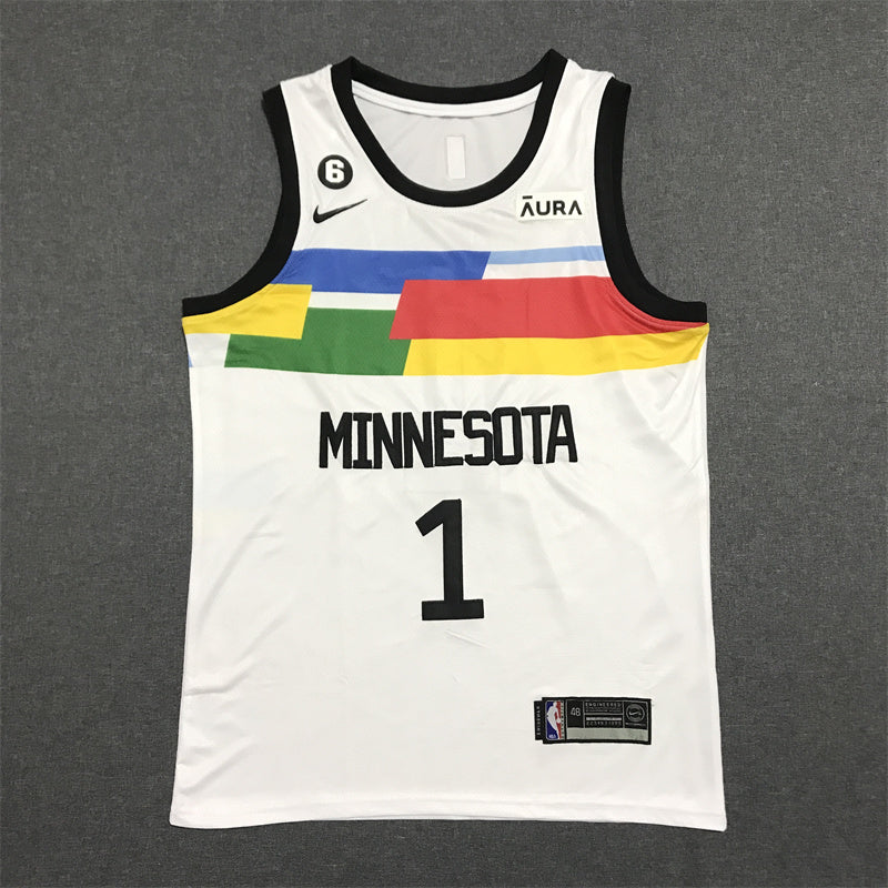 Men's Minnesota Timberwolves Anthony Edwards #1 White Swingman Jerseys - City Edition