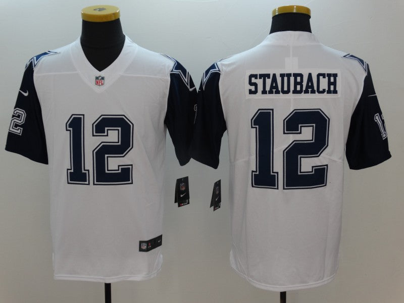 Men's Dallas Cowboys Roger Staubach #12 White Game Jerseys