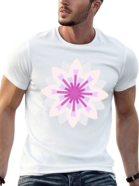Black T-Shirt with Geometric Floral Design